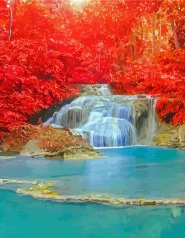 Autumn Waterfall Lake Paint By Numbers