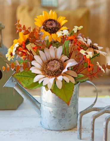 Floral Watering Pail Paint By Numbers