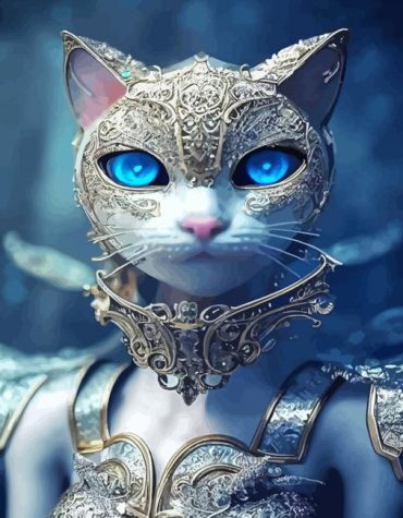 White Cat Cartoon Paint By Numbers