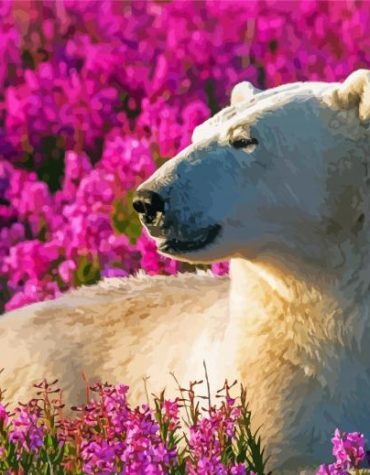 White Bear Among Flowers Paint By Numbers