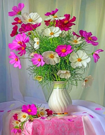 Purple and White Flower Vase Paint By Numbers