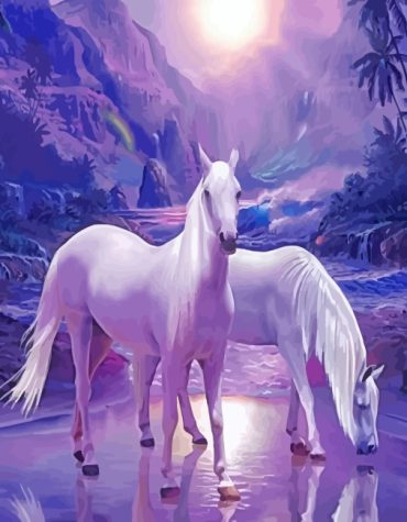 White Horses Galloping Paint By Numbers