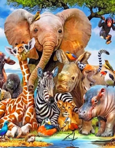 Elephants and Giraffes Paint By Numbers