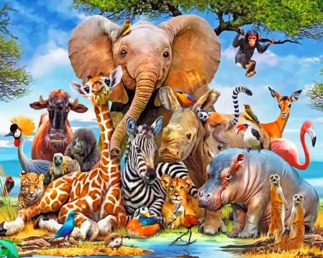 Elephants and Giraffes Paint By Numbers