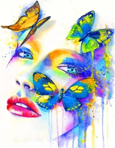 Colorful Woman and Butterflies Paint By Numbers