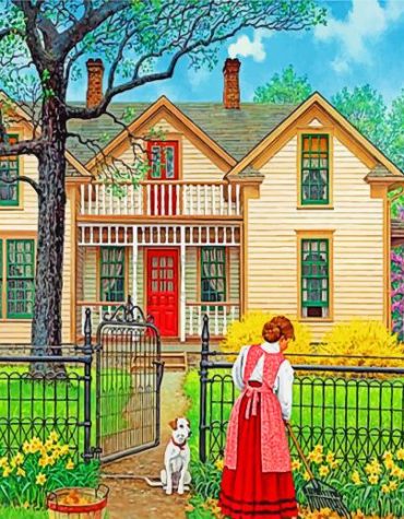 Woman with Dog on Balcony Paint By Numbers