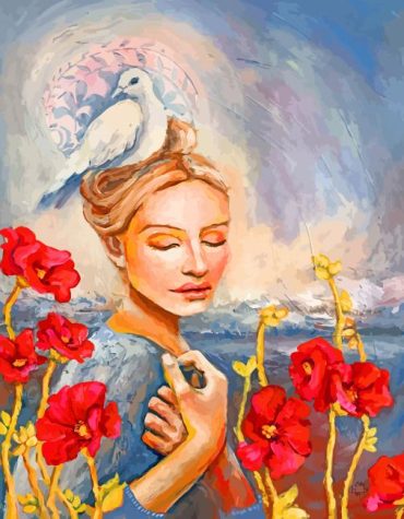 Woman and Pigeon Birds Paint By Numbers