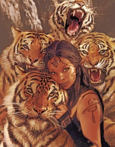Tigers and Woman Adventure Paint By Numbers