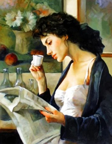 Vintage Woman Enjoying Coffee Paint By Numbers