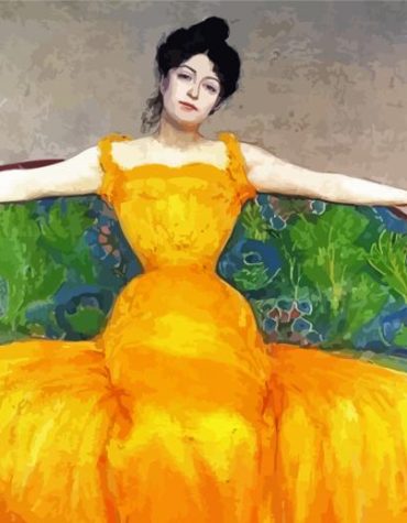 Vintage Woman In Yellow Paint By Numbers