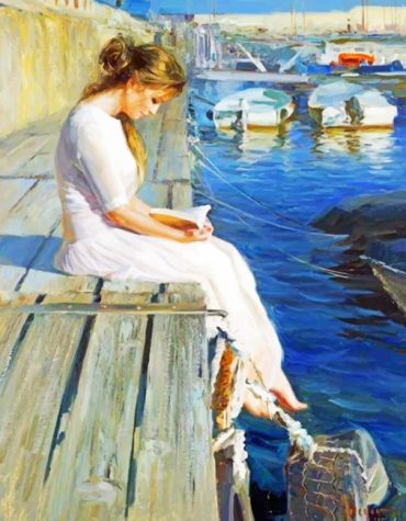 Nerdy Woman Reading By The Beach Paint By Numbers