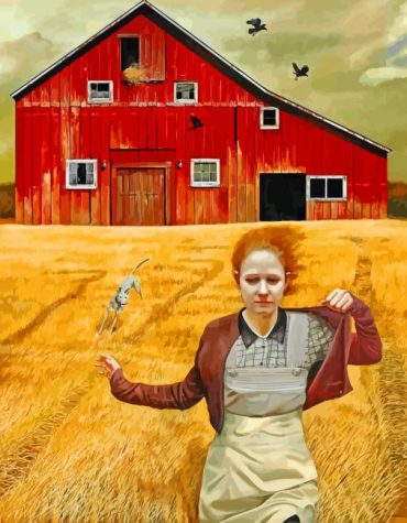 Woman Running Near Barns Paint By Numbers