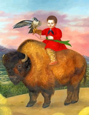 Primitive Woman and Buffalo Paint By Numbers