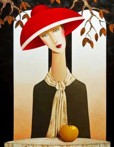 Red Sunhat Vintage Woman Paint By Numbers