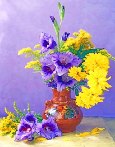 Yellow Purple Flowers Vase Paint By Numbers